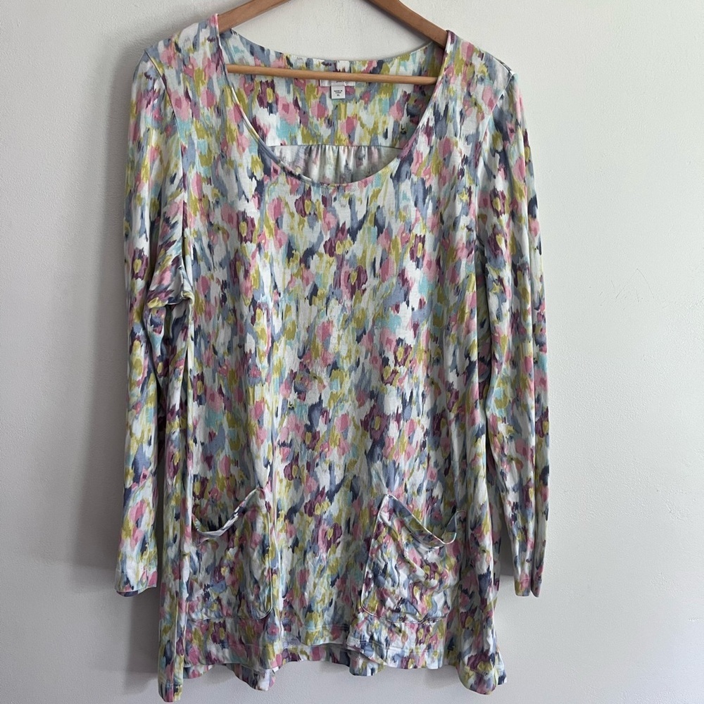 J. Jill Multicolor Floral Brushstroke Long Sleeve Tunic